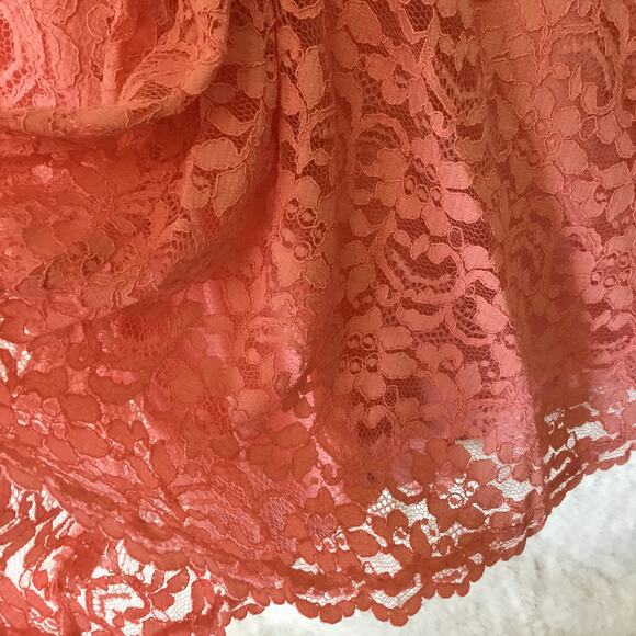 David's Bridal Strapless Coral Pink Lace Dress - Picture 10 of 15